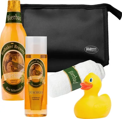 Produktbild von Zestaw upominkowy dla mężczyzn BRUBAKER z torbą na przybory toaletowe, flanelą i piszczącą kaczuszką