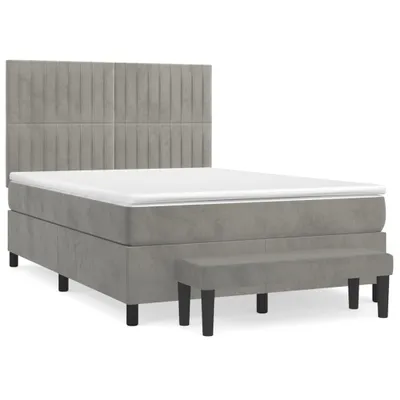 Produktbild von Boxspringbett mit Matratze Hellgrau 140x200 cm Samt