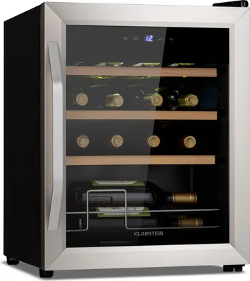 Produktbild von Klarstein Weinkühlschrank, Getränkekühlschrank Schmal, Kühlschrank mit Glastür, Getränkekühlschränke Freistehend, Weinkühlschrank Klein, Weinkühlschränke 1 Zone, UV-Schutz, 5-18 °C, 16 Flaschen