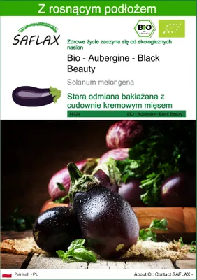 Zdjęcie produktu dla SAFLAX - Bio - Aubergine - Black Beauty - 25 Nasiona - Z podłożem uprawowym wolnym od zarazków - Solanum melongena