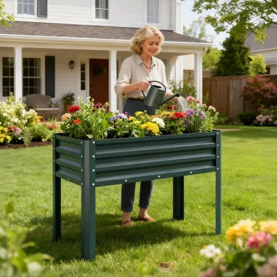 Produktbild von Meulbaty Verzinktes Hochbeet mit Füßen, Metall-Hochbeetkasten für Pflanzen auf Balkon, Terrasse und Garten, 80 cm Höhe