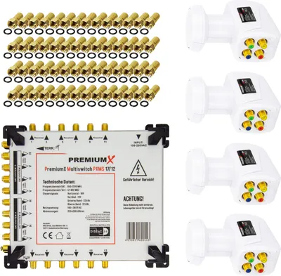 Produktbild von PremiumX Multischalter Set 17/12 SAT Multiswitch 4x Quattro LNB 56x F-Stecker