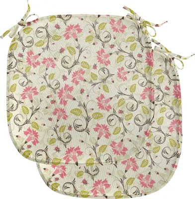 Produktbild von ABAKUHAUS Marienkäfer Polster für Esszimmerstühle, Brautblumenmuster, Dekoratives wasserfestes Kissen mit Riemen für Küchensitze, 40 cm x 40 cm-2er Pack, Hellgrün Rosa