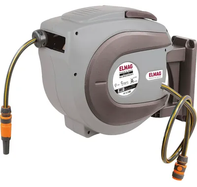 Obrázok produktu pre Automatický navijak na hadice Elmag, navijak na vodné hadice, dĺžka 25 m, plastové puzdro z UV-odolného PVC, integrovaná rukoväť, mechanizmus navíjania, pripojenie 1/2" (11 mm)