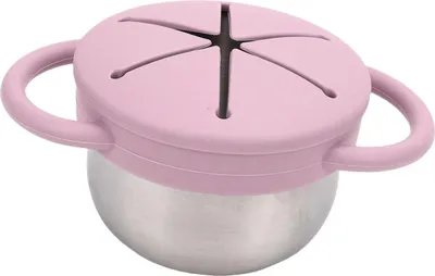 Produktbild von Baby-Snackbecher, kein Verschütten, Edelstahl-Behälter für Kleinkinder mit Silikon-Deckelgriffen, Rosa