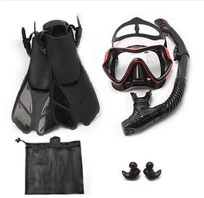 Immagine prodotto di Attrezzatura da snorkeling per adulti - Maschera subacquea panoramica - Pinne - Muta stagna - Set da 3 pezzi per escursioni ricreative - Con tappi per le orecchie e borsa da trasporto - Taglia S/M (38-41)