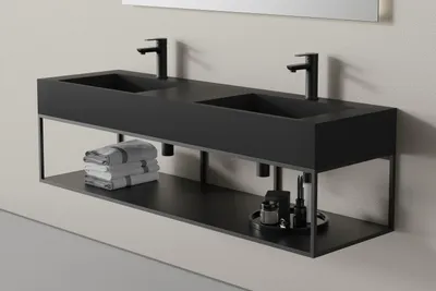 Produktbild von Metallkonsole 150S hängend für Waschbecken TWG16 - Edelstahl - Schwarz matt - 153 x 45 x 30 cm