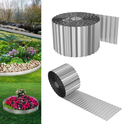 Image de UISEBRT Argent Flexible Bordure de pelouse 10m Longueur 15cm Hauteur Forme ondulée Métal Bordure de jardin Bordure pour pelouse, bordure de tonte, parterre de fleurs