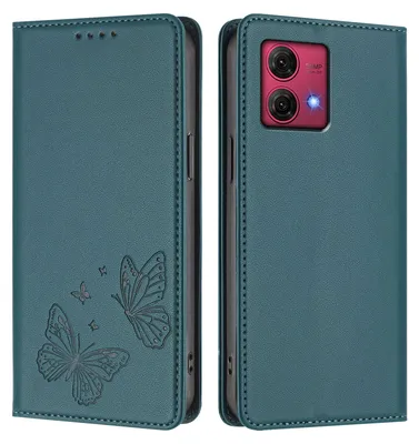 Produktbild von Lederhülle für Motorola Moto G84, Schmetterling Prägung Leder Brieftasche Schutzhülle mit Ständer Grün