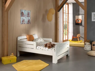 Image de Vipack lit d'enfant Jumper à rallonge de 140-200 cm, matelas 140+60 cm inclus, finition en pin massif blanc