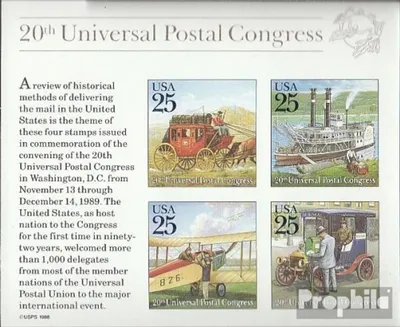 Produktbild von Briefmarken USA 1989 Mi Block22 (kompl.Ausg.) FDC Historische Postbeförderung