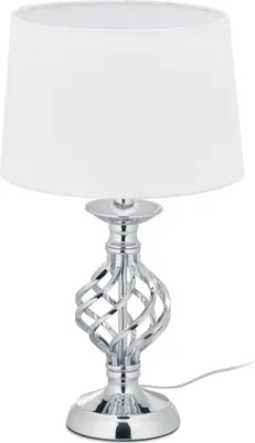 Zdjęcie produktu dla Nowoczesna lampa stołowa Relaxdays, lampa nocna z funkcją dotykową, 3 stopnie regulacji jasności, E14, elegancka lampa stołowa, 43,5 x 25 cm, srebrno-biała