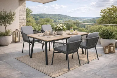 Produktbild von Destiny Sitzgruppe LIMONE SAN MARINO 4 Sessel + 1 Tisch 180x90x74cm, rechteckig, holzfarben