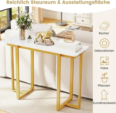 Zdjęcie produktu dla Wąski stolik konsolowy z blatem imitującym marmur, 107 x 40 cm