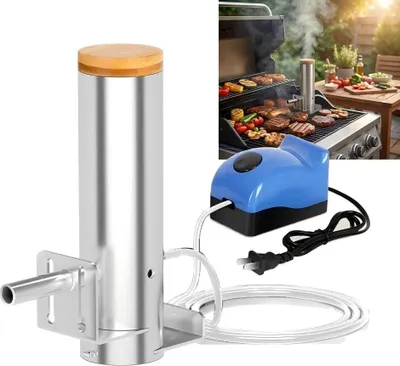 Produktbild von Elektrischer Räucherofen aus Edelstahl, tragbar, mit Pumpe, 1L Brennkammer, Kalträuchern & Heißräuchern, für Fleisch, Käse, Fisch & BBQ