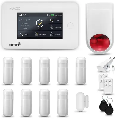 Immagine prodotto di HUXGO HXA006 Sistema di allarme per la casa, WiFi + GSM 4G, con sirena wireless, 9 sensori di movimento e 1 sensore per porte e finestre. Sistema di allarme per appartamenti, case e garage