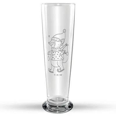 Produktbild von Mr. & Mrs. Panda Bierbecher Fuchs  Schlittschuhe - Transparent - Geschenk, Bierglas, Tannenbaum, Weihnachtstage, Heiligabend, Glasbecher, Glasbierglas, Trinkglas, Winter