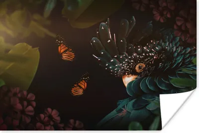 Produktbild von MuchoWow® Poster Dschungel - Vogel - Schmetterling - Blumen 120x80 cm - Bilder