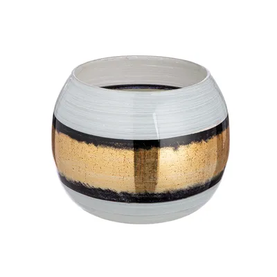 Immagine prodotto di Gilde Vase, bauchig, "Brokat", Glas, goldfarben, weiß, VE 1, H. 21 cm, D. 17 cm  52881