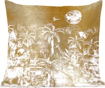 Produktbild von MuchoWow® Zierkissen Sofakissen Wohnzimmer Dekokissen 60x60 cm Dschungel - Gold - Kinder - Pflanzen - Tiere - Sitzfläche - Foto Polster