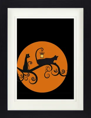 Produktbild von Katzen Gerahmtes Bild Mit Edlem Passepartout | Wand-Bilder | Im Bilderrahmen - Schwarze Katzen In Einer Vollmondnacht (40 x 30 cm)