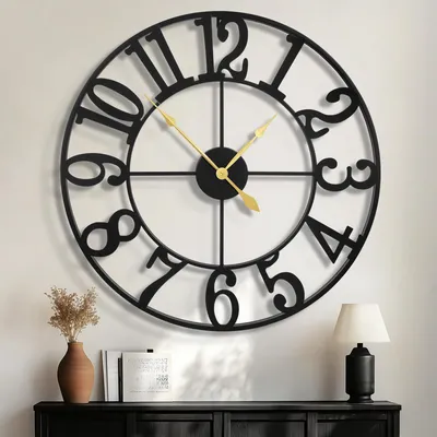 Produktbild von HAITANG Große Wanduhr Modern, schwarz Metall rund wanduhr 80 cm Durchmesser lautlos batteriebetrieben, Vintage-Stil Arabische Ziffern Uhren für Wohnzimmer, Schlafzimmer, Küchendekoration - 31 Inches