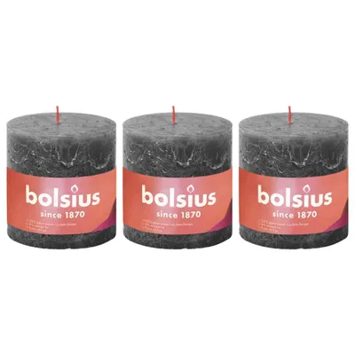 Zdjęcie produktu dla Bolsius rustykalne świece filarowe Shine 3 szt. 100x100 mm burzowa szarość