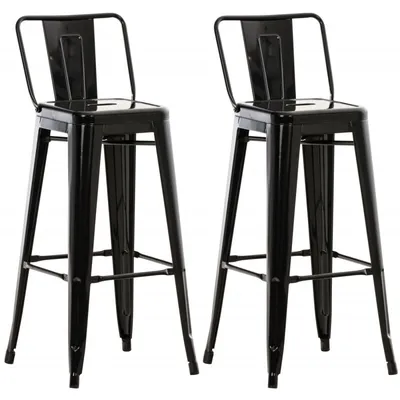 Produktbild von CLP Barhocker 2er Set mit Lehne im Industrial-Look Mason, mit Rückenlehne | Farbe schwarz