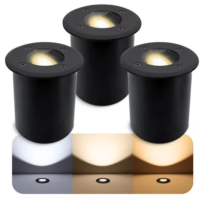 Produktbild von SSC-LUXon 3er Set JUAVI Bodeneinbauleuchte aussen IP67 LED - Bodenstrahler schwarz 230V befahrbar - inkl. GU10 LED Lampe 3W drei einstellbaren Lichtfarben 3CCT