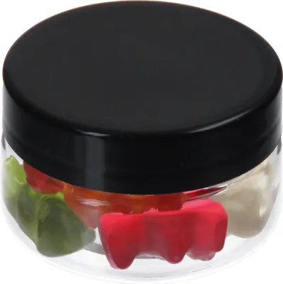 Produktbild von 25 ml PET Tiegel transparent, mit Plastikdeckel schwarz, 10 Stück
