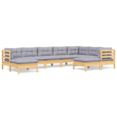 Image de vidaXL Ensemble salon de jardin 9 pièces avec coussins gris pin massif
