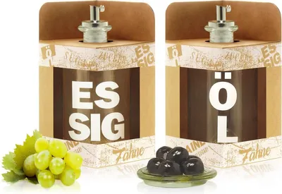Produktbild von Essig & Öl Spender Set in Geschenkbox 0,35L Glasflaschen mit Ausgiesser Essigflasche Ölflasche zum Dosieren