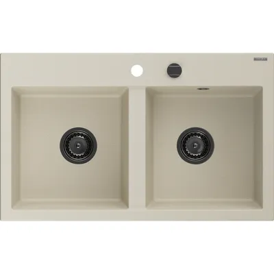 Zdjęcie produktu dla Mexen Hektor zlewozmywak granitowy 2-komorowy 800 x 480 mm, beżowy, syfon czarny - 6521802000-69-B