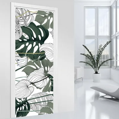 Image de Stickers pour porte - Lumaléa - Feuilles - Adhésif MAT - Largeur 63 x Hauteur 205 cm