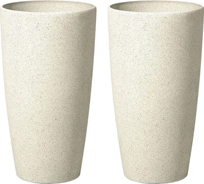 Produktbild von BELIANI Blumenkübel Beige Steingemisch und Glasfaser 31 x 31 x 58 cm mit Schlanker Form Rund Hoch Modernes Design Garten Outdoor Außenbereich Indoor