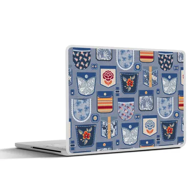 Produktbild von MuchoWow® Laptop Aufkleber Sticker Cover Hosen - Denim - Aufnäher - Schnittmuster 25x18 cm - Laptop-Deko
