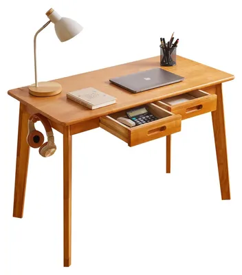 Image de Bureau en bois avec tiroir et étagère, design compact