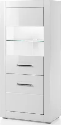 Produktbild von Stand-Vitrine Vitrienenschrank BALVE-61 in weiß Hochglanz mit Beleuchtung BxHxT: 65x142x35cm