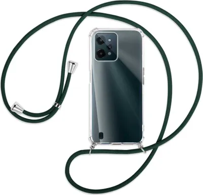 Produktbild von Handykette Backcover-Schutzhülle mit Band (Metall silberfarben) für Realme C31 - dunkelgrün