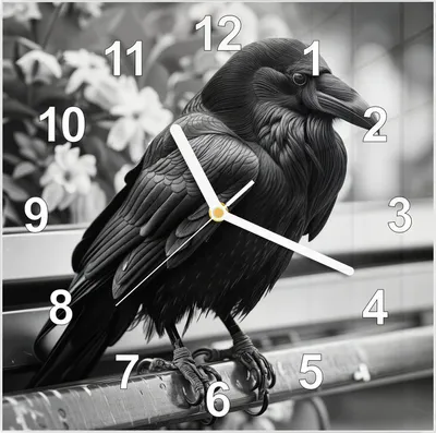 Produktbild von Wanduhr aus Glas mit Motiv Rabe auf Bank- 30 x 30 cm - inkl. Aufhängesystem