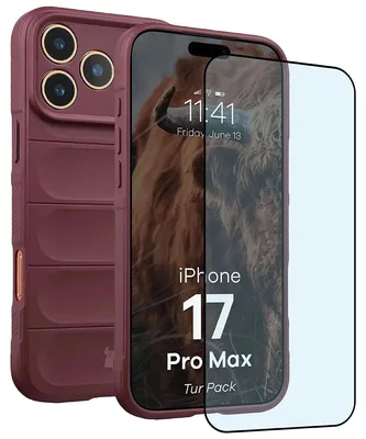 Produktbild von Robuste Handyhülle + gehärtetem Glas für iPhone 17 Pro Max, Bizon Tur Pack, Burgunderrot