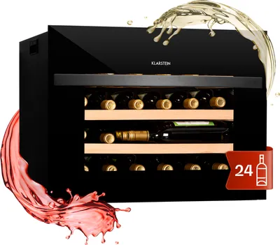A wine cooler filled with wine bottles, with splashes of red and white wine on the sides.