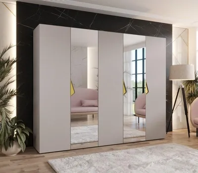 Produktbild von Breiter Kleiderschrank 250 cm AMARIS 2 mit Spiegel - Kaschmir / goldene Griffe