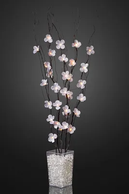 LED Dekozweig mit rosa Blüten, 120 cm, 25 LEDs, warmweiß