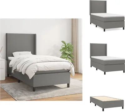 Image de vidaXL Lit Boxspring avec matelas Gris foncé 90x200 cm Tissu - Lits et Sommiers