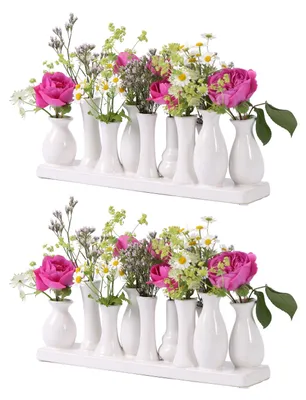 Produktbild von Jinfa 2 Sets Handgefertigte kleine Keramik Deko Blumenvasen Set aus 10 Vasen in weißs