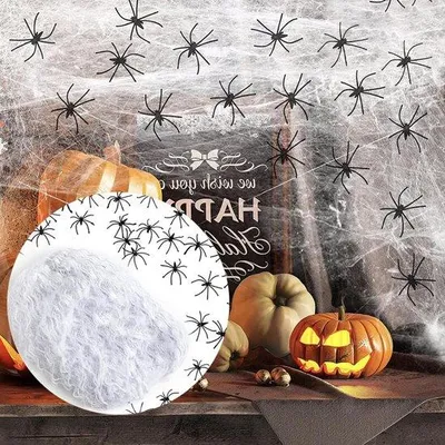 Zdjęcie produktu dla Dekoracja na Halloween – 50 sztuk – tworzywo sztuczne – biała – pajęczyna – na zewnątrz – ogród – impreza – dekoracja