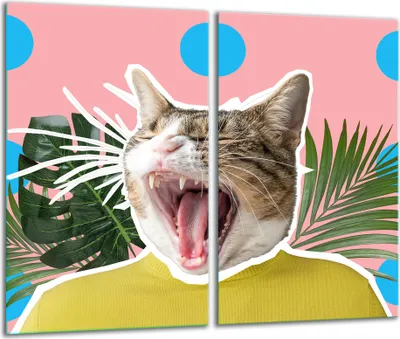 Image de Plaques de recouvrement pour cuisinière 2 pièces 30x52 Couverture de plaque vitrocéramique en verre Chat