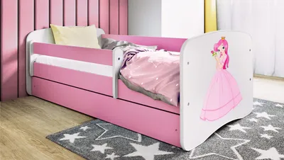 Produktbild von Kinderbett Rosa 70x140 80x160 80x180 cm – mit Matratze, Rausfallschutz und Schublade – Jugendbett für Mädchen – Stabil und Sicher – Prinzessin – 180x80 cm, KI-generiertes Bild