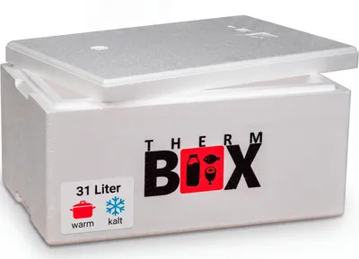 Produktbild von THERM BOX 31M Styroporbox 31 Liter Innen 49,8x30x20,8cm Thermobox Kühlbox 4 cm Wandstärke Warmhaltebox wiederverwendbar Isolierbox mit Deckel - durch separat erhältliche Ringe erweiterbar